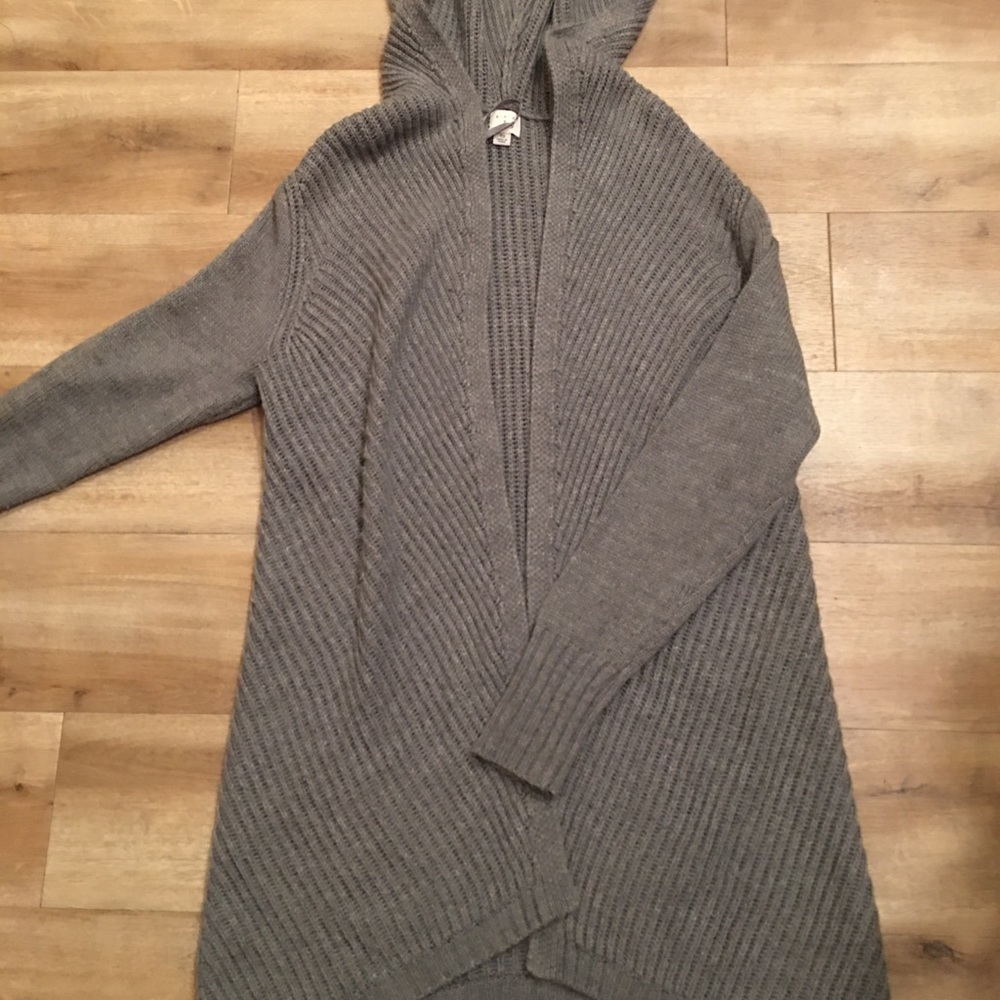 Hooded open front sweater
